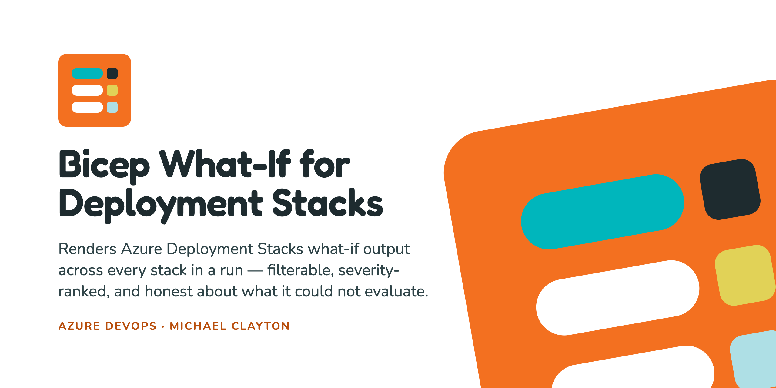 Bicep What-If for Deployment Stacks. Renders Azure Deployment Stacks what-if output across every stack in a run: filterable, severity-ranked, and honest about what it could not evaluate.